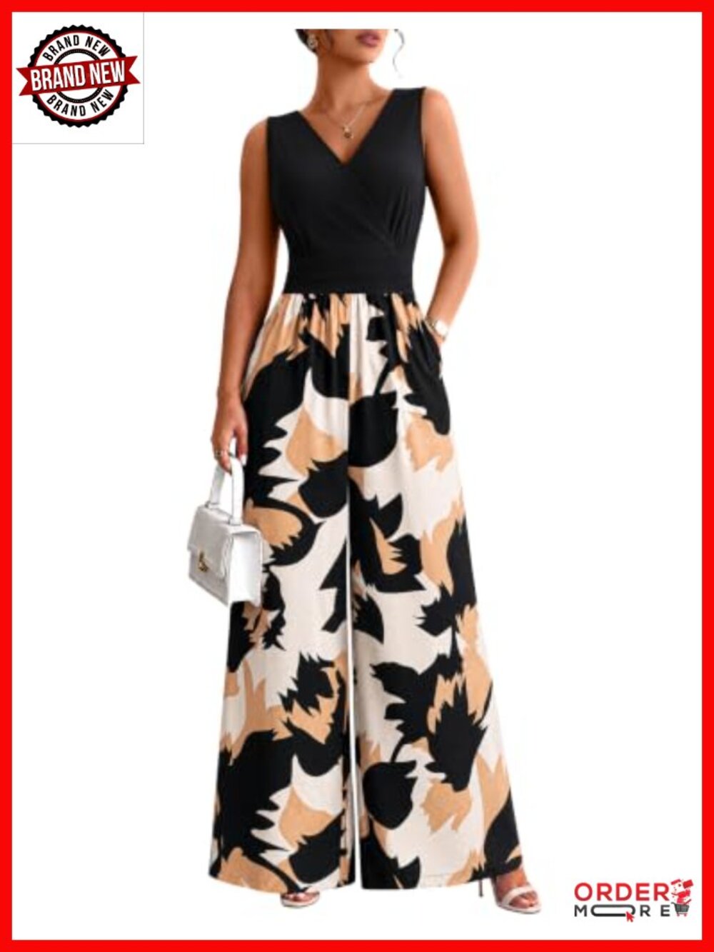 Sleeveless Wide Leg Jumpsuit with Pockets Dressy Casual One Piece